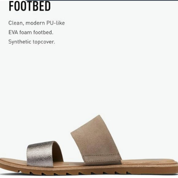 Sorel Women's Ella II Slide Sandals / Tan Metallic Slides Flats - Picture 3 of 5